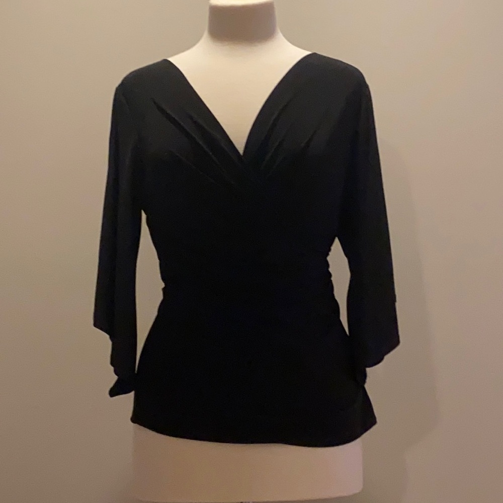 Black Dressy Top with Slit in Sleeve Size M